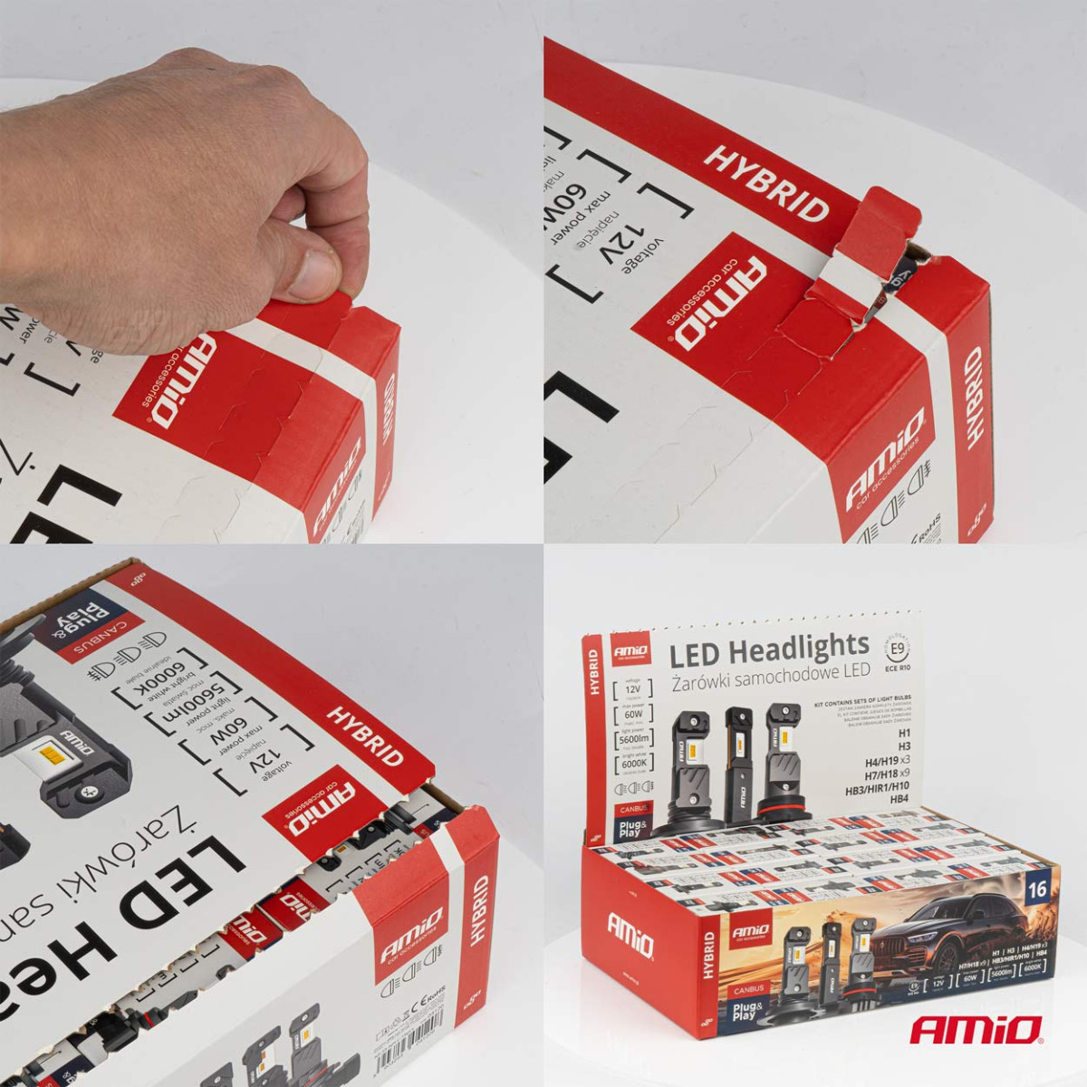 LED-esitulede pirnide komplekt 16 tk, Hybrid series H1 H3 H4 H7 HB3 HB4 6000K Canbus, AMIO-04120