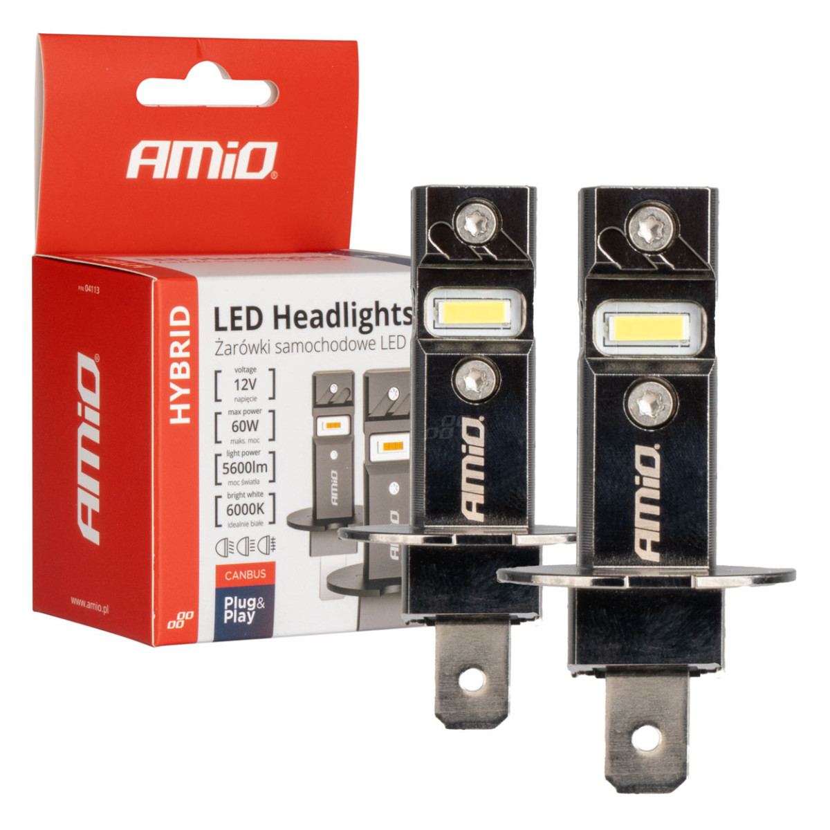 LED-esitulede pirnid hübriidseeria H3 6000K Canbus 60W AMIO-04113