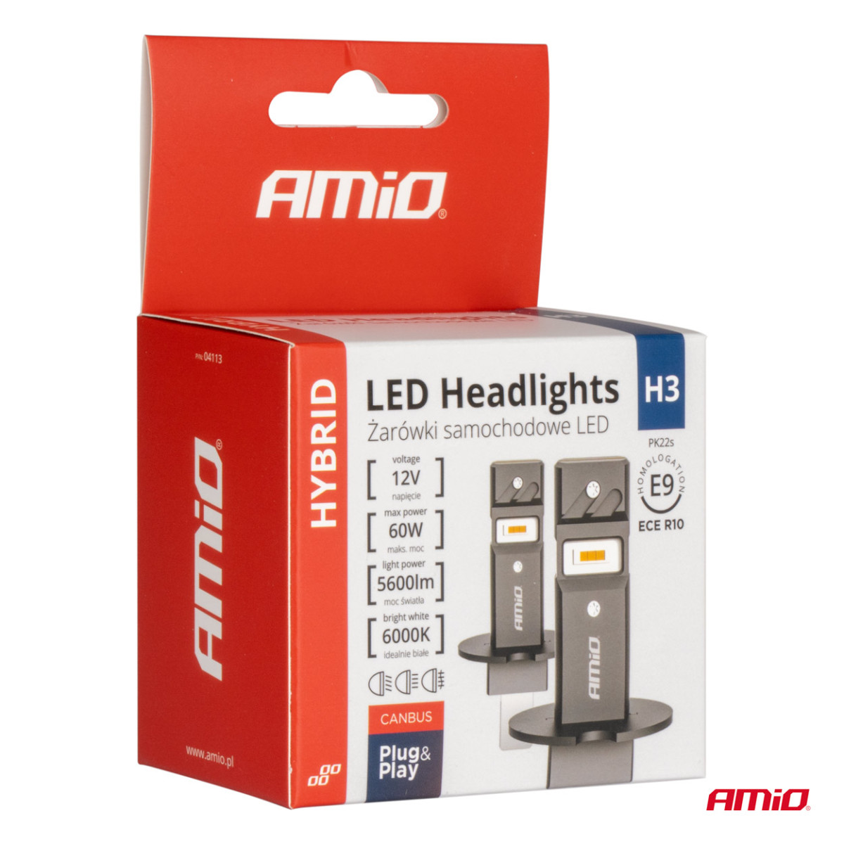 LED-esitulede pirnid hübriidseeria H3 6000K Canbus 60W AMIO-04113