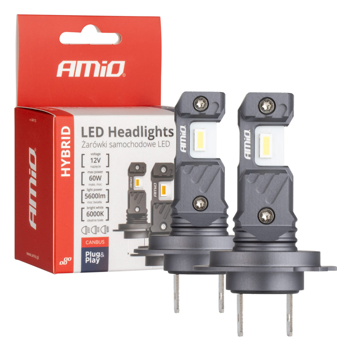 LED-esitulede pirnid hübriidseeria H7 H18 6000K Canbus 60W AMIO-04115