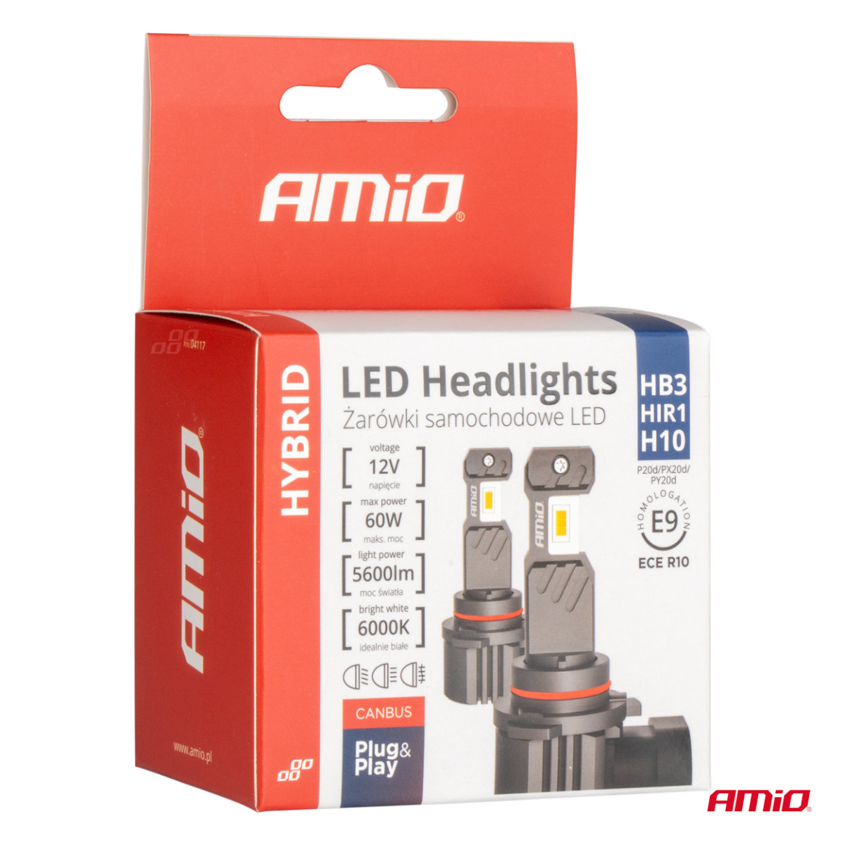 LED-esitulede pirnid hübriidseeria HB3 HIR1 H10 6000K Canbus 60W AMIO-04117