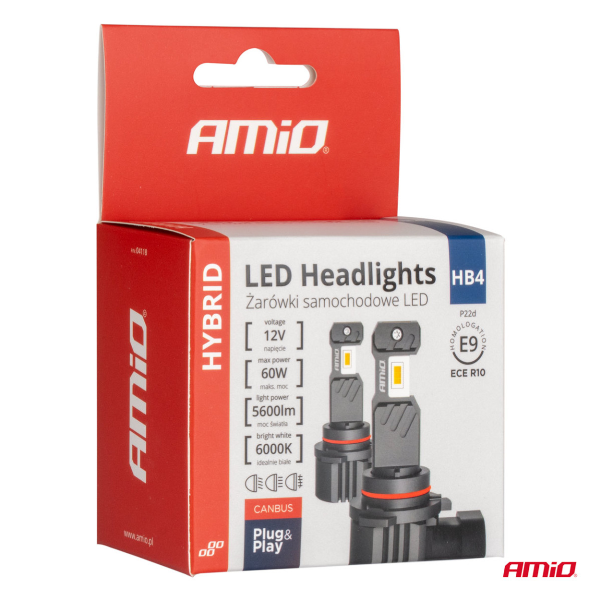 LED-esitulede pirnid hübriidseeria HB4 9006 6000K Canbus 60W AMIO-04118