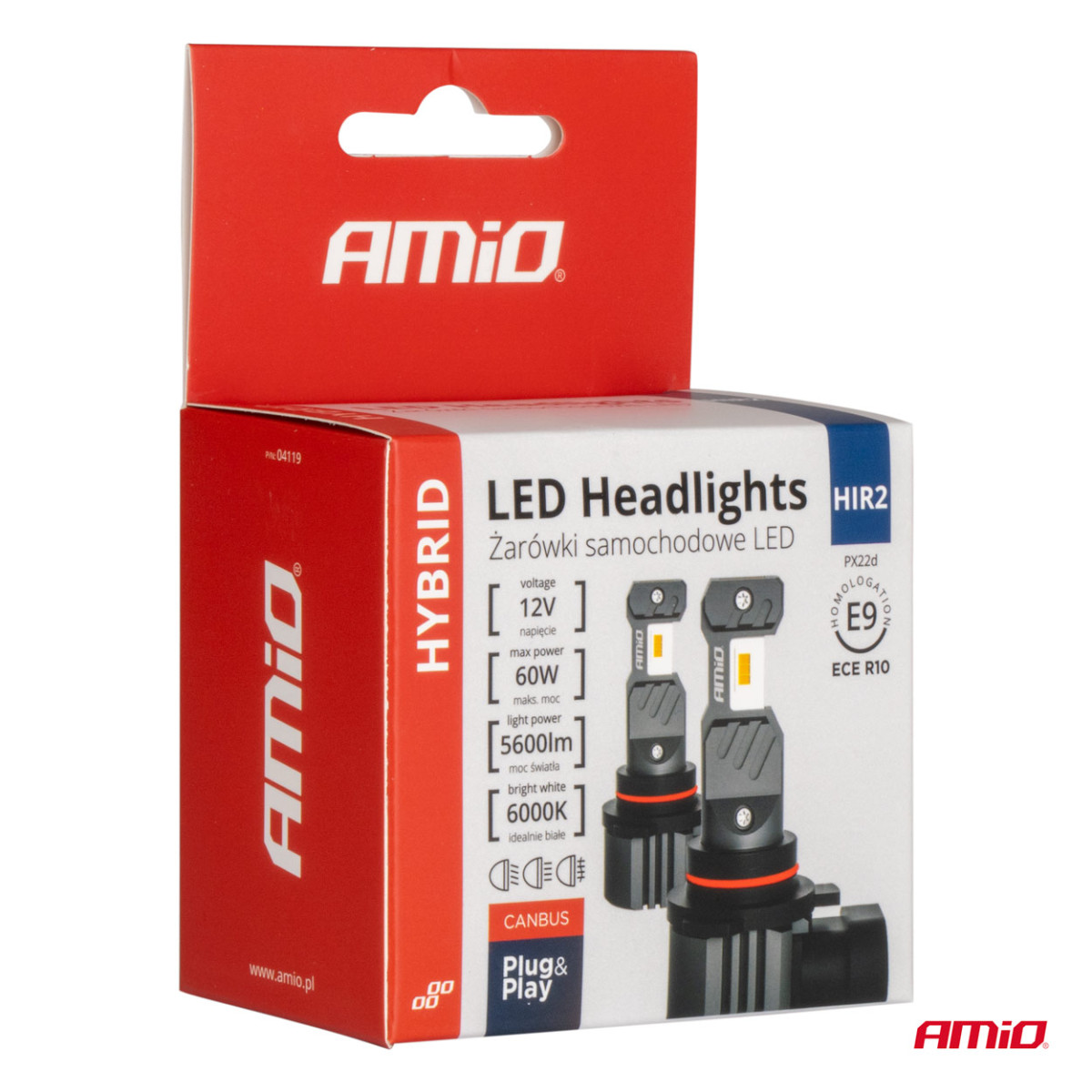 LED-esitulede pirnid hübriidseeriast HIR2 6000K Canbus 60W, AMIO-04119