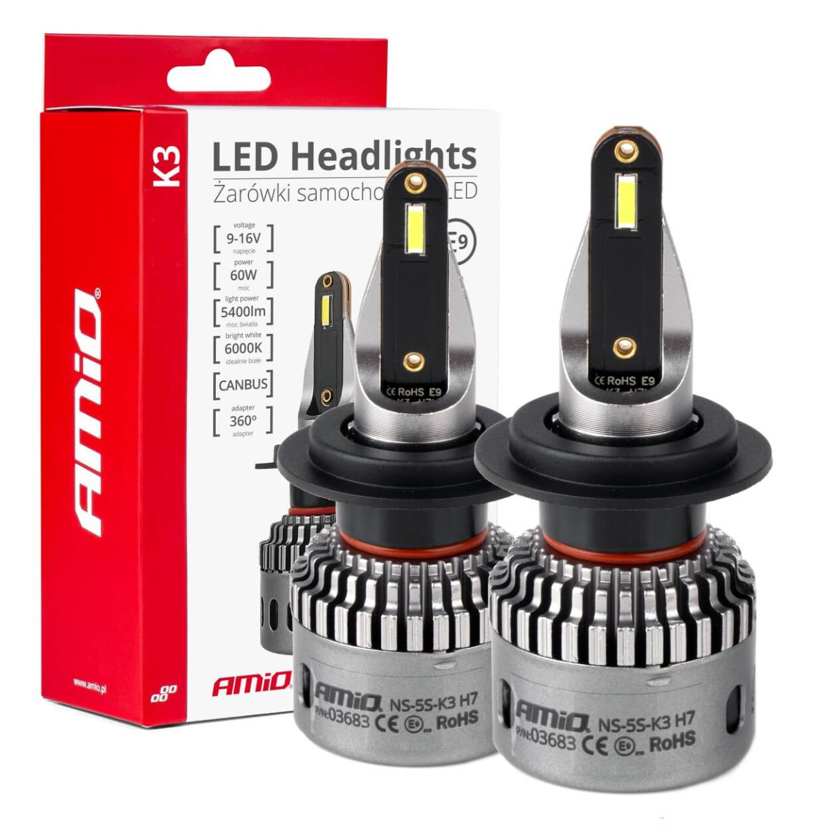 LED-esitulede pirnid K3 seeria H7 12V 6000K Canbus AMIO-03683