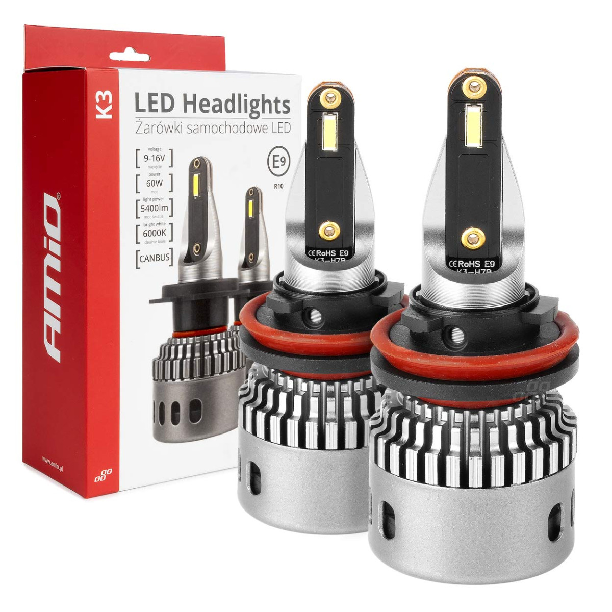 LED-esitulede pirnid K3 seeria H8 H9 H11 H16 12V 6000K Canbus AMIO-03686