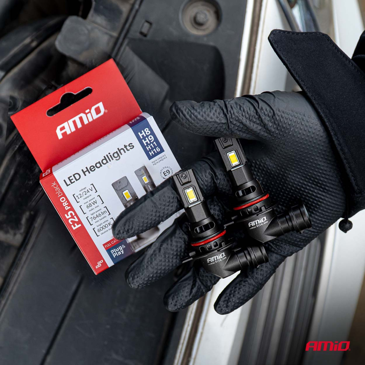 LED-esitulede pirnid F25 PRO mustad täis-CANBUS H8 H9 H11 H16 68W 12V 24V AMIO-04721