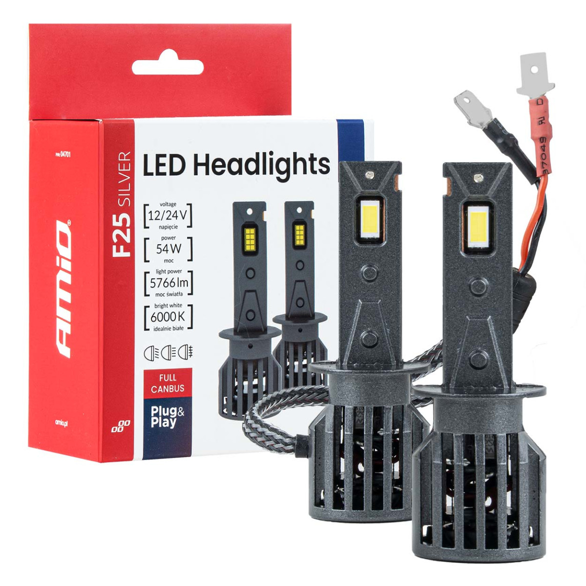 LED-esitulede pirnid F25 hõbedased täis CANBUS H1 54W 12V 24V AMIO-04701