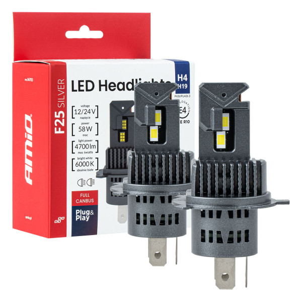 LED-esitulede pirnid F25 hõbedased täis CANBUS H4/H19 54/58W 12V 24V AMIO-04703