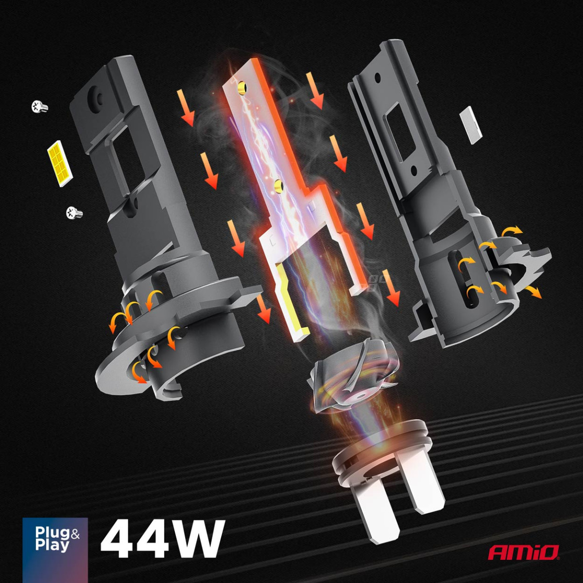 LED-esitule pirnid X4-seeria AVIATOR H7/H18 6500K max 44W AMIO-03764