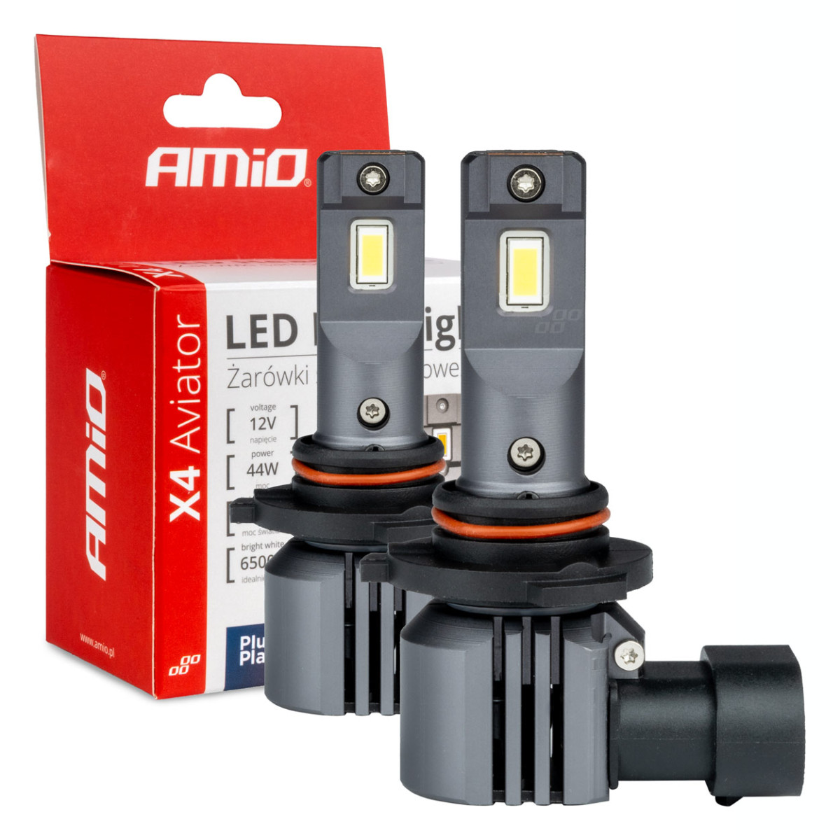 LED-esitulede pirnid X4-seeria AVIATOR HB3 9005 HIR1 9011 H10 6500K max 44W AMIO-03766