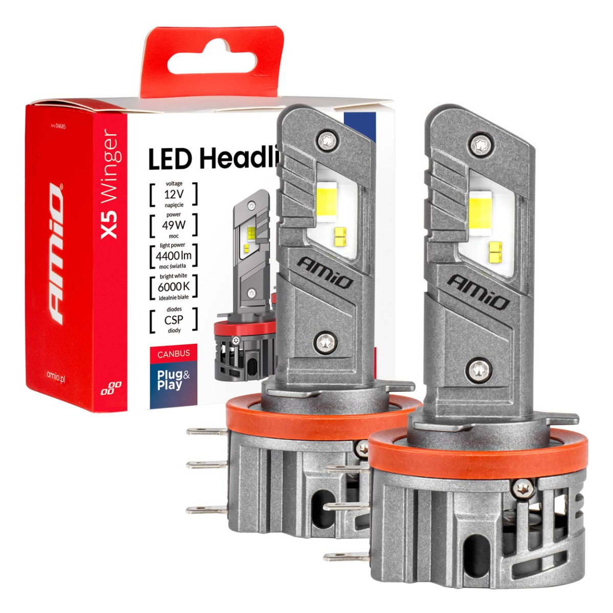 LED esitule pirnid X5-seeria WINGER H15 49W 6000K CANBUS, AMIO-04685