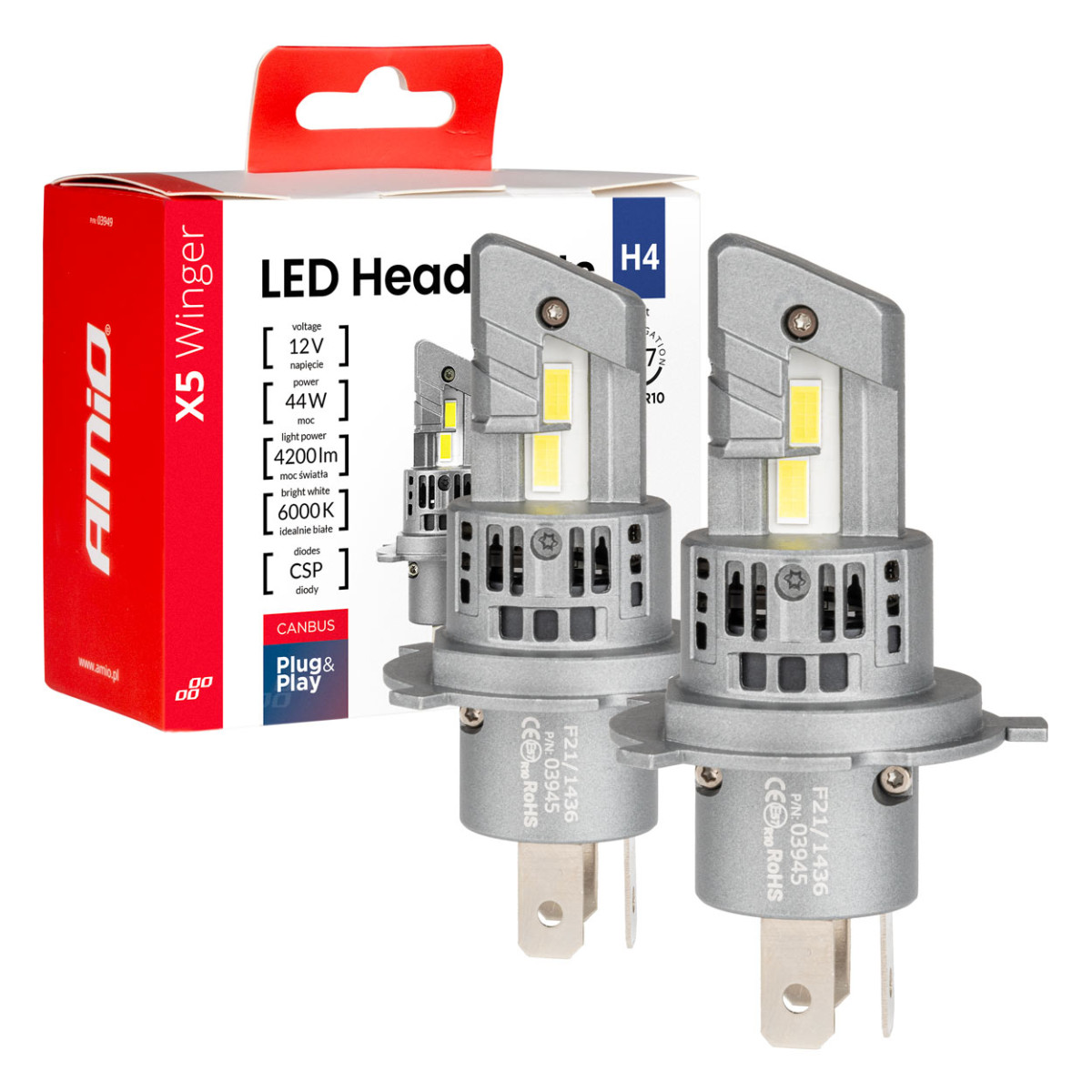 LED esitule pirnid X5-seeria WINGER H4 6000K max 50W AMIO-03945
