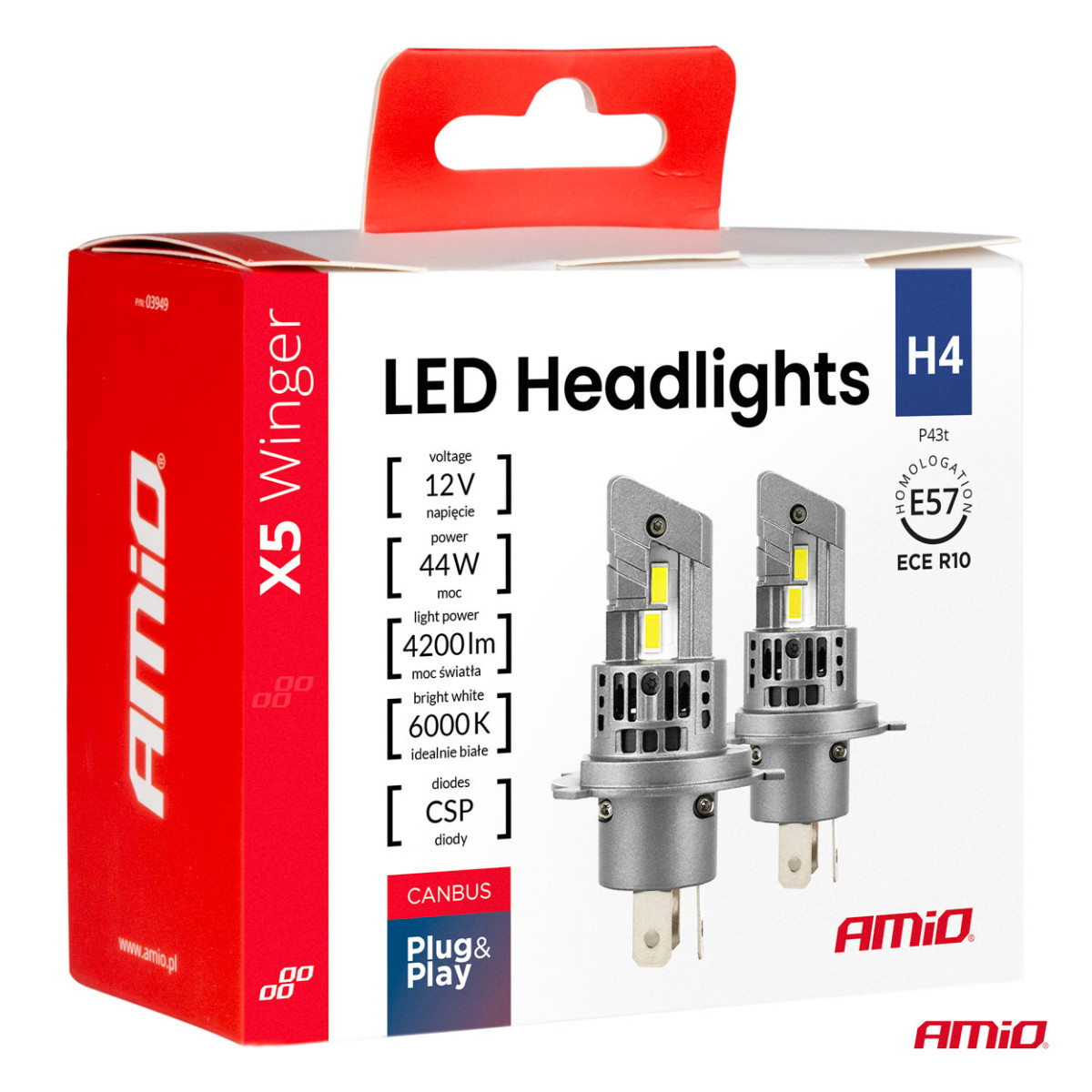 LED esitule pirnid X5-seeria WINGER H4 6000K max 50W AMIO-03945