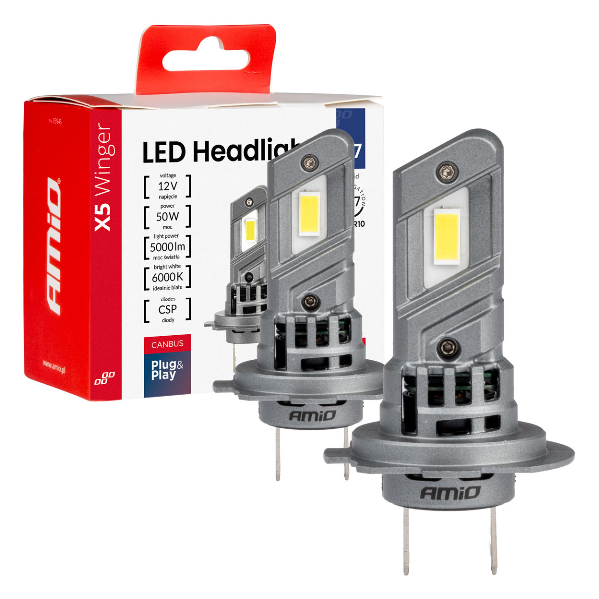 LED-esitulede pirnid X5-seeria WINGER H7 H18 6000K max 50W AMIO-03946