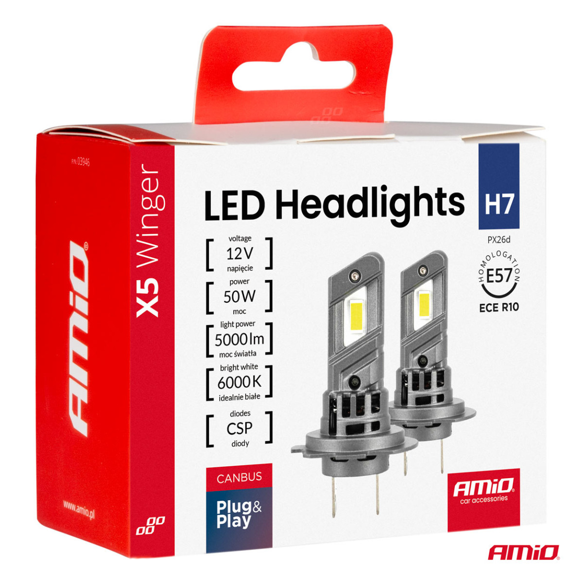 LED-esitulede pirnid X5-seeria WINGER H7 H18 6000K max 50W AMIO-03946