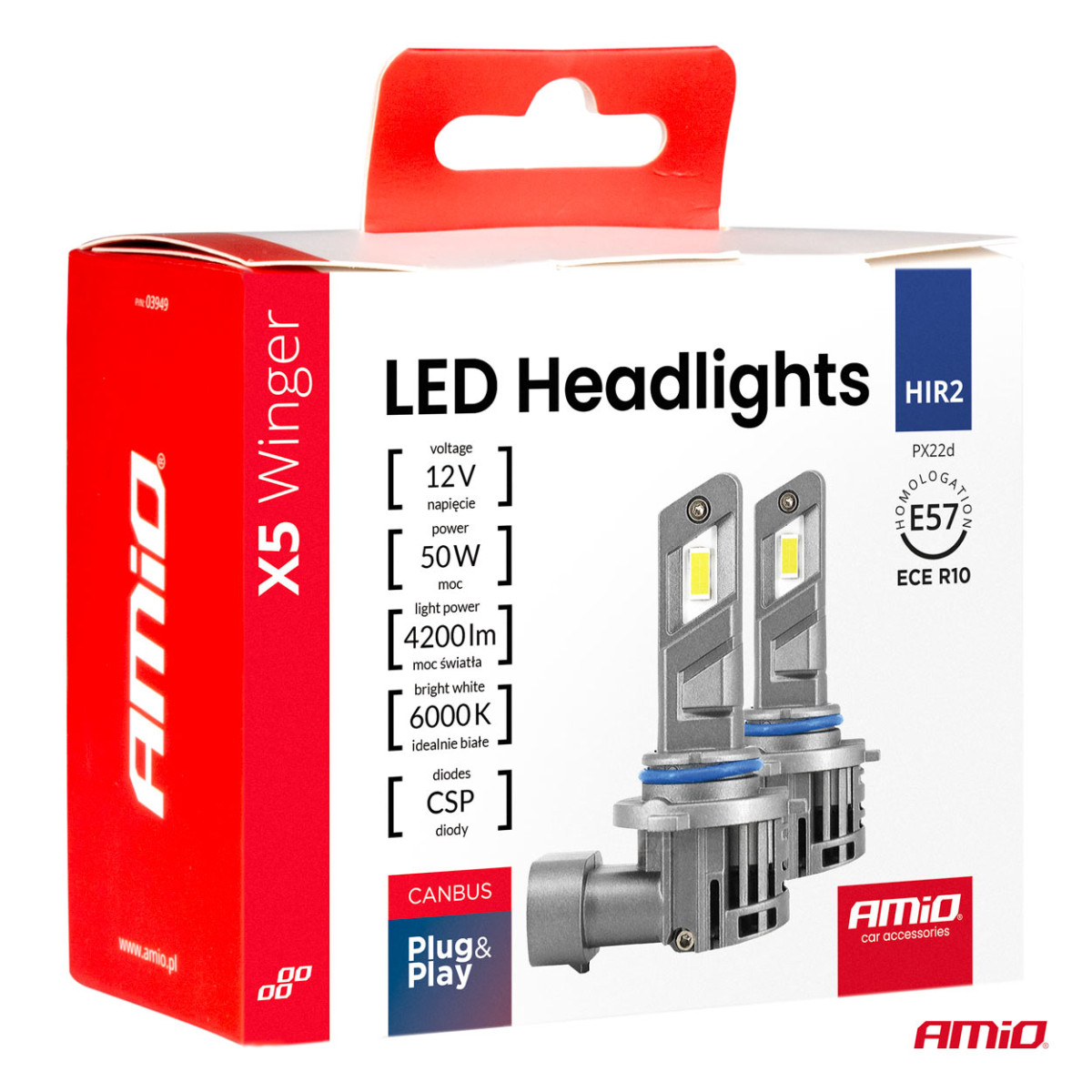 LED esitule pirnid X5 WINGER HIR2 6000K max 50W AMIO-03950
