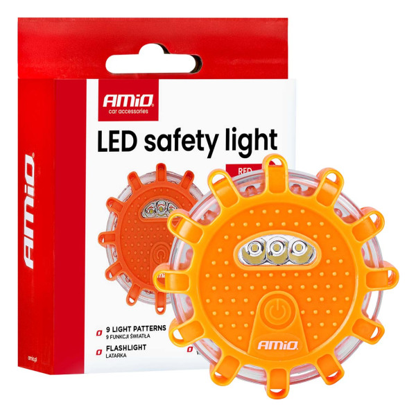 Auto LED hoiatustuli, 12+3 SMD, 650 mAh, punane, akuga AMIO-04673