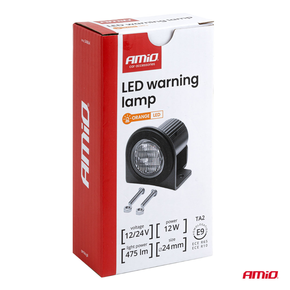 Ümmargune oranž LED hoiatuslamp R65 12V / 24V 12W AMIO-04864