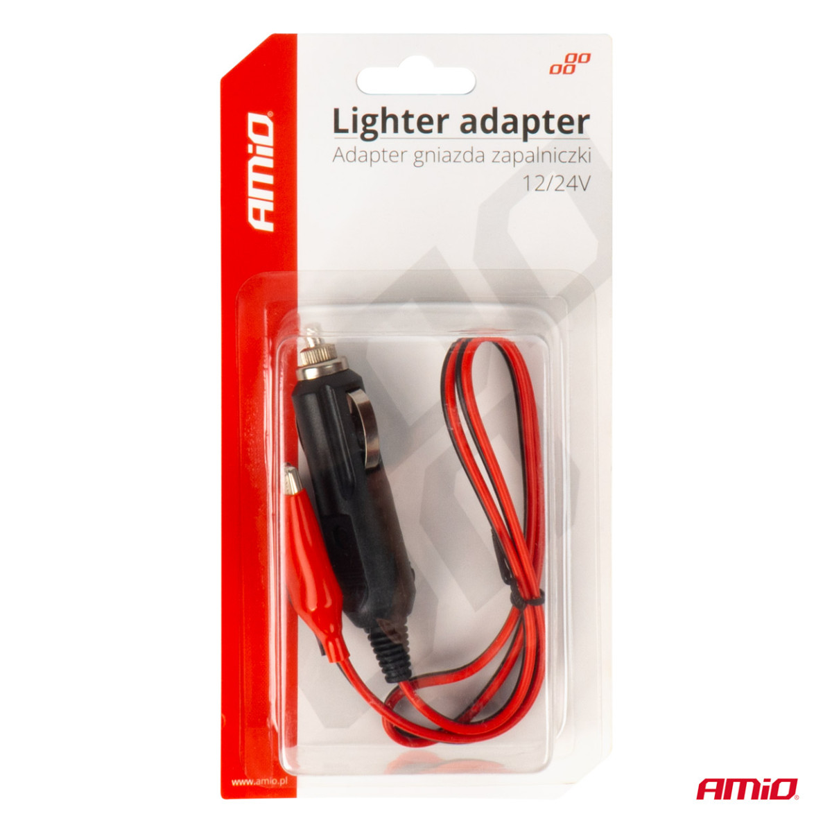 Autopistikupesa adapter krokodillklambriga 12/24V, 60 cm, AMIO-03802