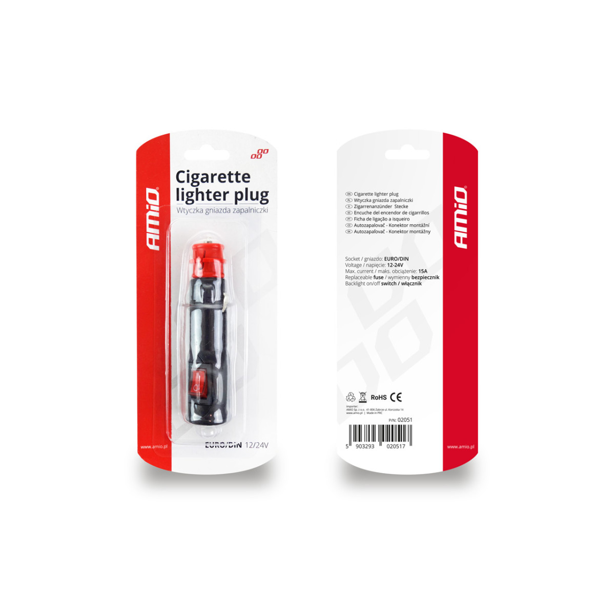 Sigaretisüütaja pistik lülitiga EURO/DIN 12/24V, AMIO-02051