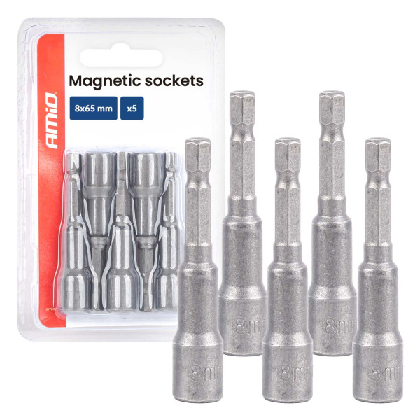 Magnetilise kruvikeeraja otsikute komplekt, 1/4" HEX, 8 x 65 mm, 5 tk, AMIO-04938 Magnetilise kruvikeeraja otsikute komplekt, 1/4" HEX, 8 x 65 mm, 5 tk, AMIO-04938