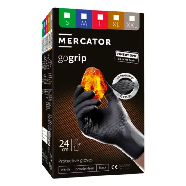 Nitriilkindad Mercator GoGrip ONE-BY-ONE, mustad, L, 100 tk.