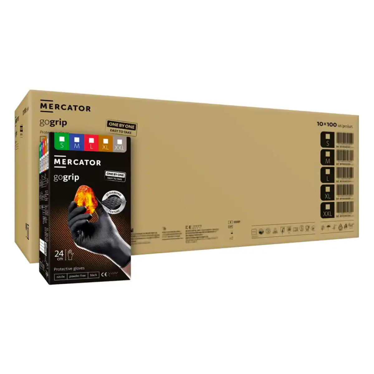 Nitriilkindad Mercator GoGrip ONE-BY-ONE, mustad, L, 100 tk.