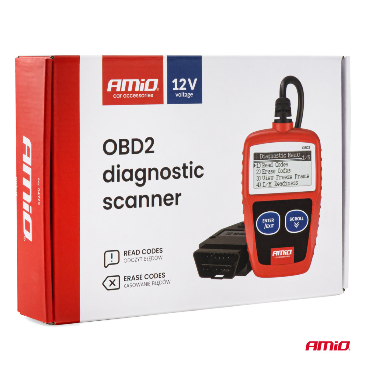 OBD2 diagnostikaskanner AMIO-04729, 110,3 × 69,5 × 20,2 mm