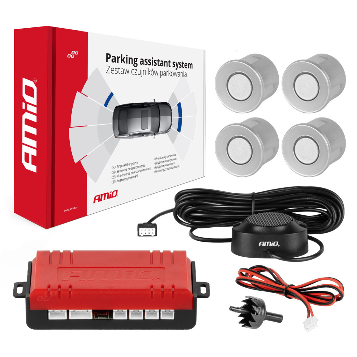 Parkimisabi süsteem helisignaaliga, 4 hõbedast andurit 22 mm AMIO-01021