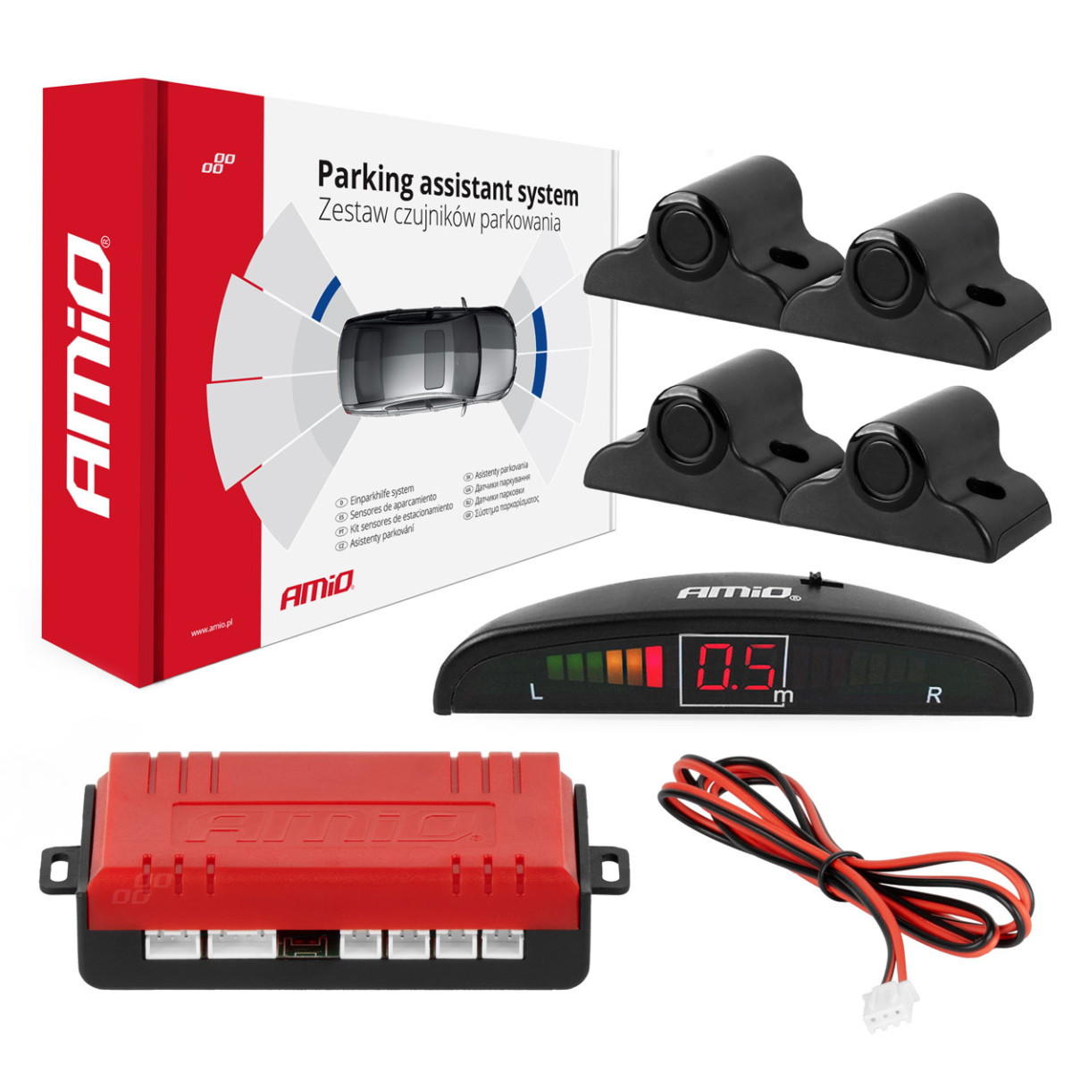 Parkimisabisüsteem LED, 4 musta andurit 19 mm, veoautodele AMIO-02279