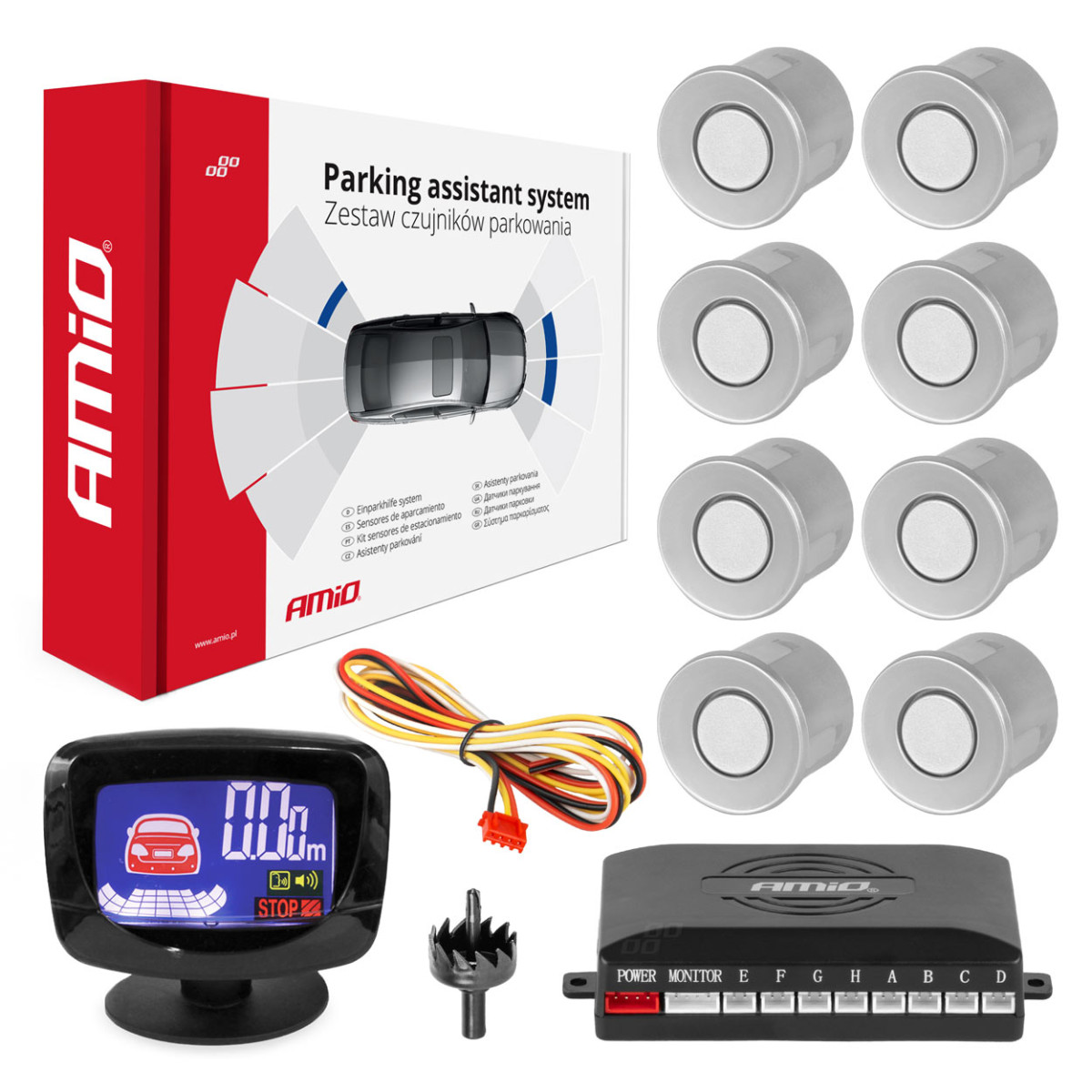 Parkimisandurite komplekt LED-GRAF, 8 hõbedast andurit 22 mm AMIO-01597