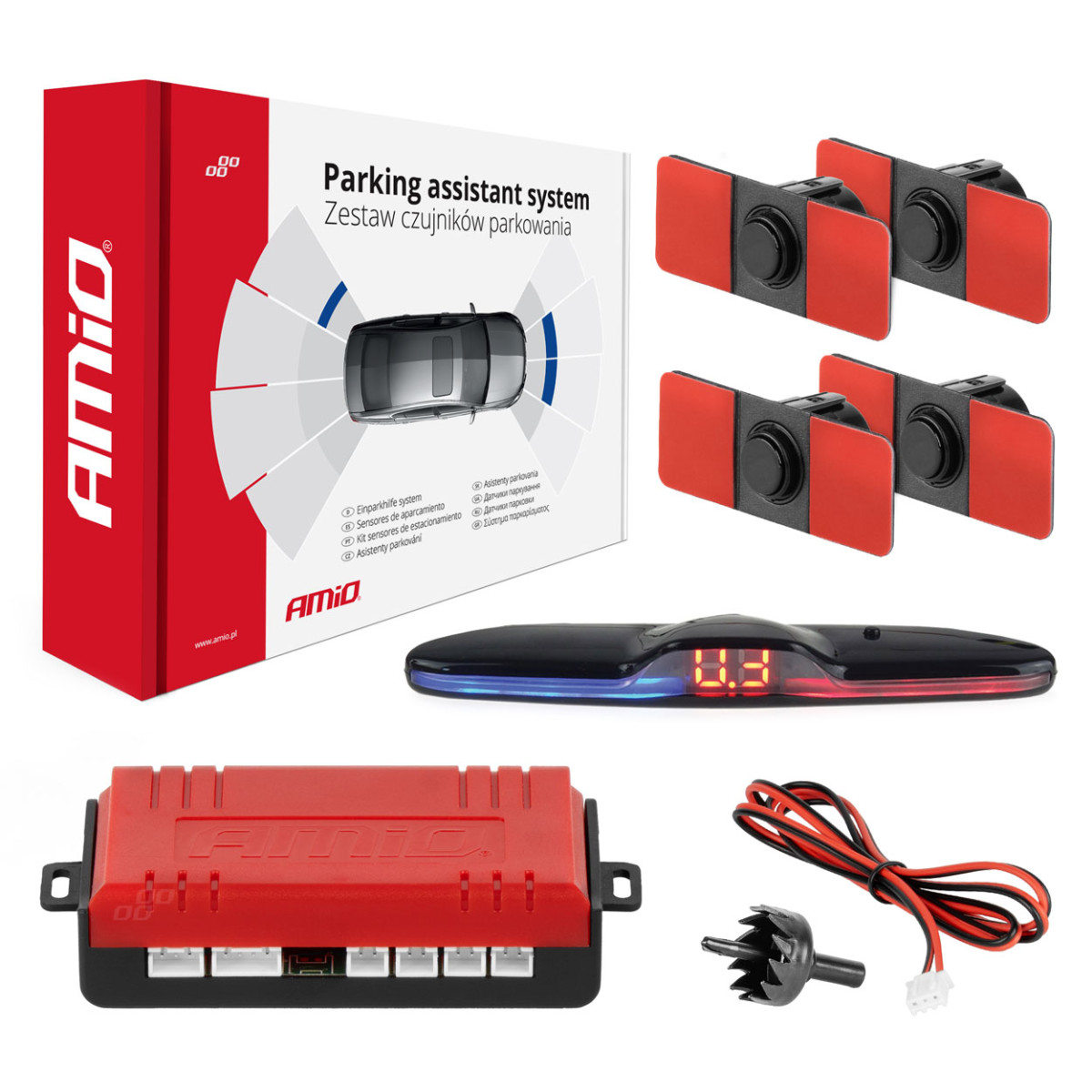 Parkimisabi süsteem MAX LED, 4 musta andurit, sisemine paigaldus 16,5 mm AMIO-02291