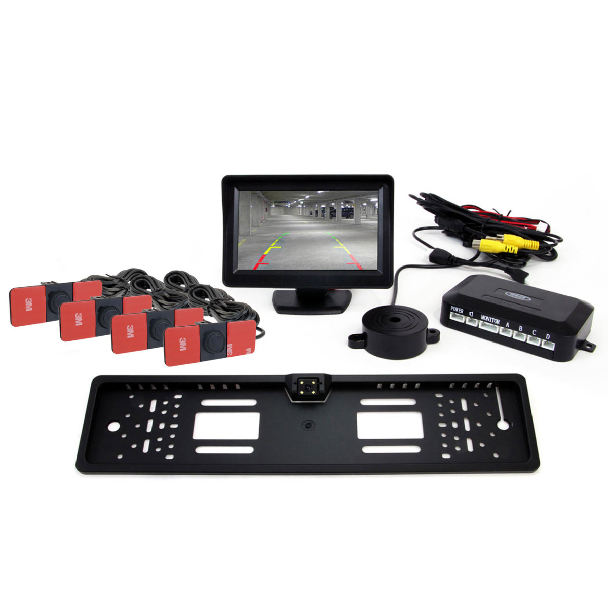 Parkimisabisüsteem TFT01 4.3" CAM-402 LED-kaameraga, 4 musta andurit, sisemine paigaldus
