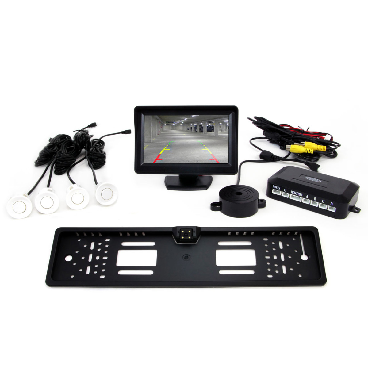 Parkimisabisüsteem TFT01 4.3" koos CAM-402 LED-kaameraga, 4 valget andurit