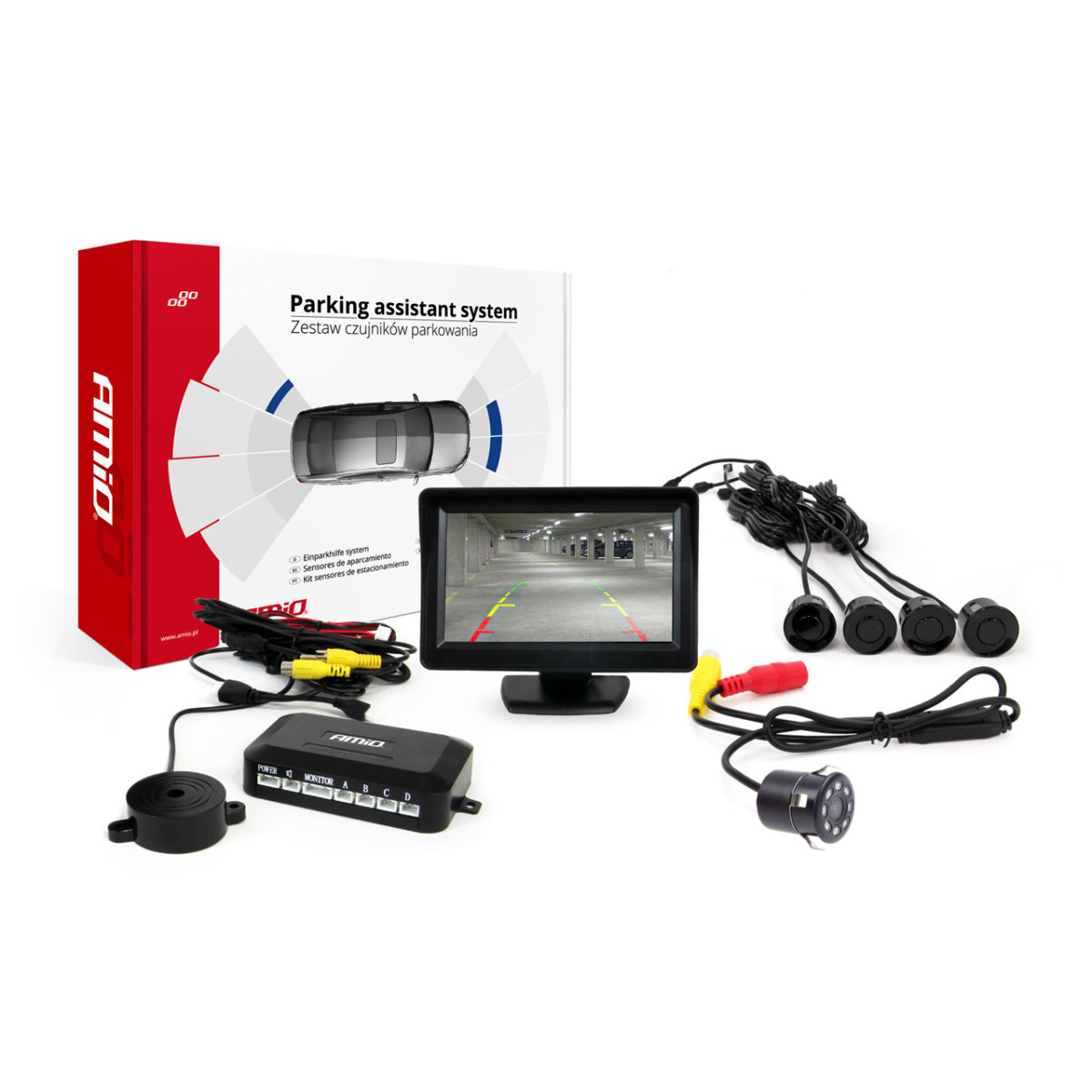 Parkimisabisüsteem TFT01 4.3" HD-307-IR kaameraga, 4 musta anduriga 22 mm