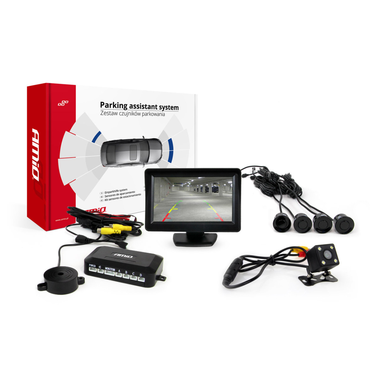 Parkimisabisüsteem TFT01 4.3" HD 315 LED-kaameraga, 4 musta anduriga 22 mm