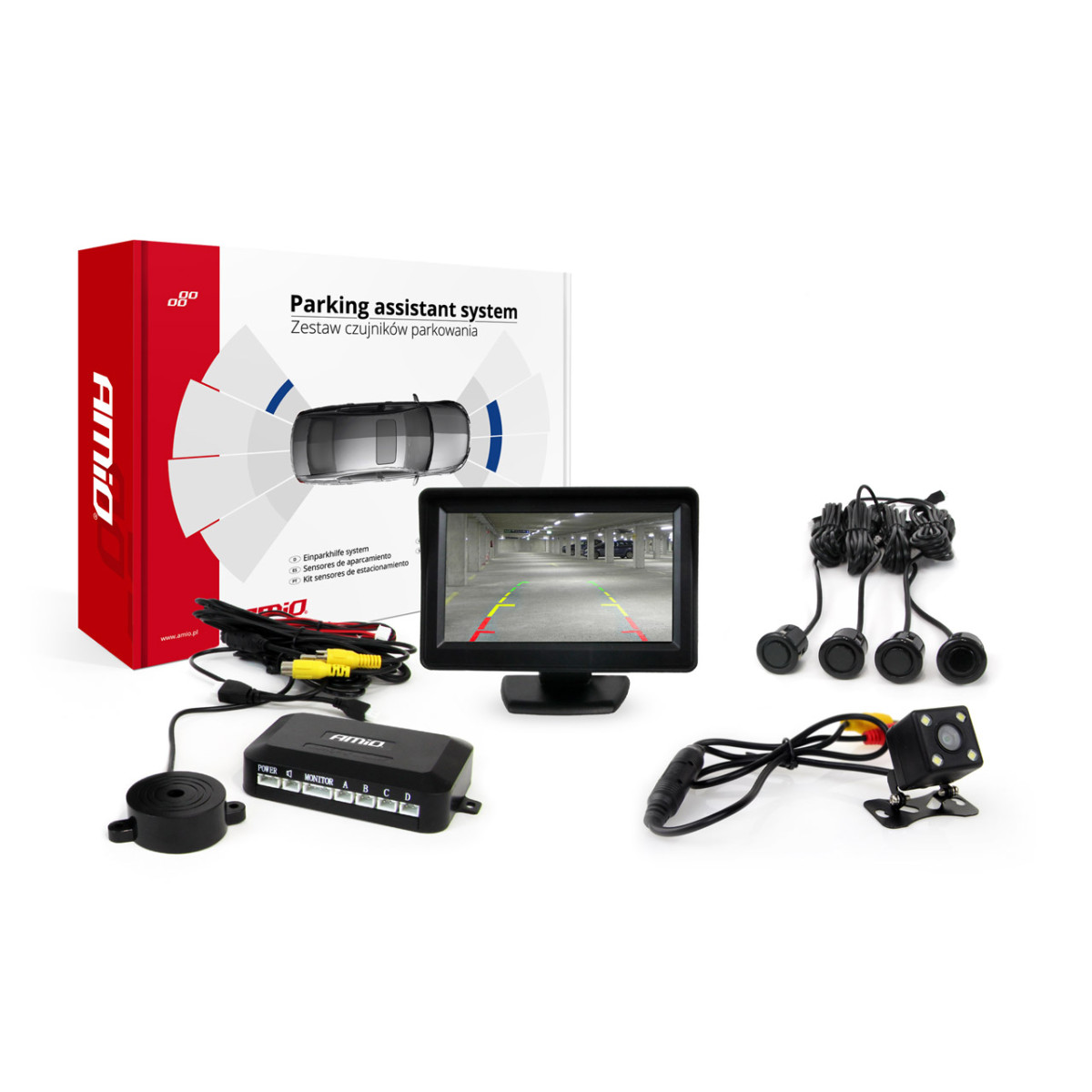 Parkimisabisüsteem TFT01 4.3" HD 315 LED-kaamera, 4 musta anduriga GOLD 18 mm