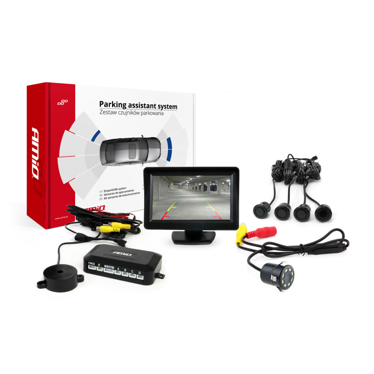 Parkimisandurite komplekt TFT01 4.3" HD 315 LED-kaameraga, 4 musta andurit GOLD 18 mm