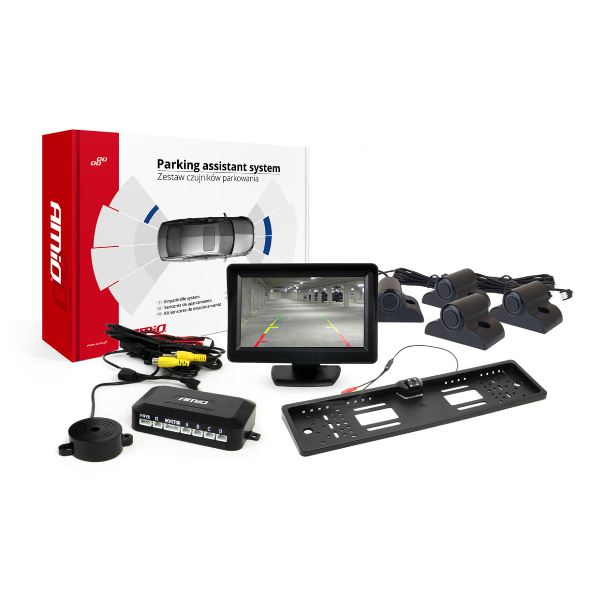 Parkimisabisüsteem TFT01 4.3" HD-402-LED kaameraga, 4 musta anduriga, veoautodele