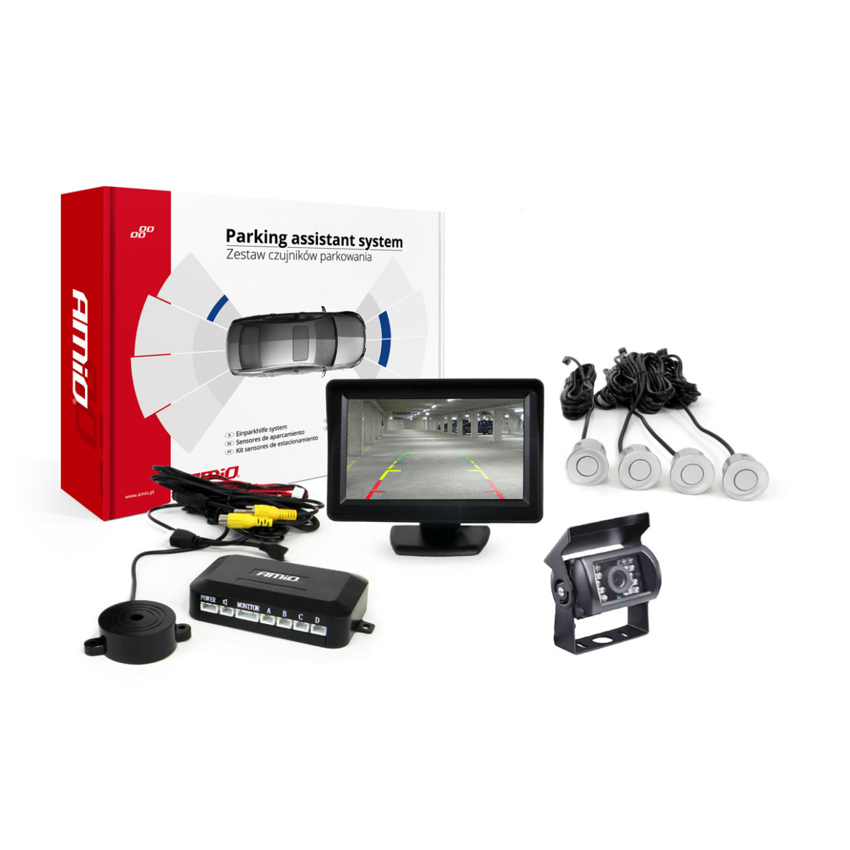 Parkimisabisüsteem TFT01 4.3" HD-501-IR kaameraga, 4 hõbedast andurit