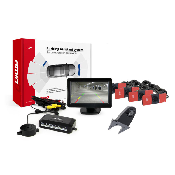 Parkimisabisüsteem TFT01 4.3" HD-502-IR kaameraga, 4 musta andurit, sisemine paigaldus