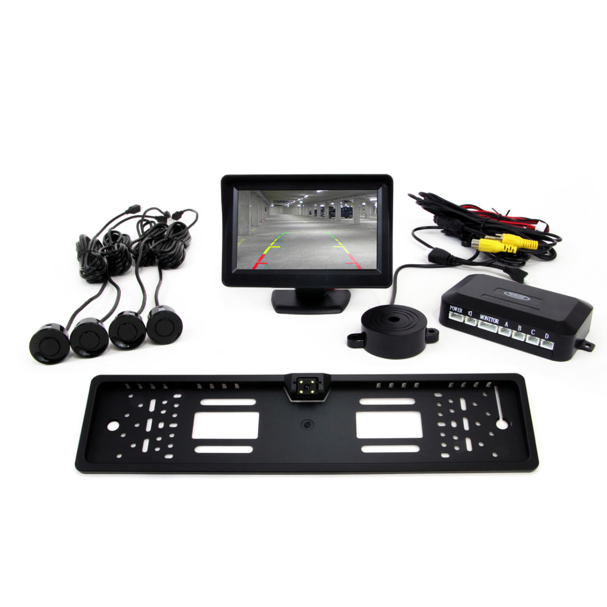 Parkimisabisüsteem TFT01 FT 4.3" koos CAM-402 LED-kaameraga, 4 musta anduriga