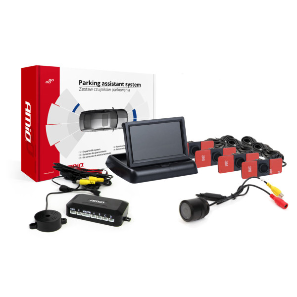 Parkimisabisüsteem TFT02 4.3" HD-301-IR kaameraga, 4 musta andurit, sisemine paigaldus