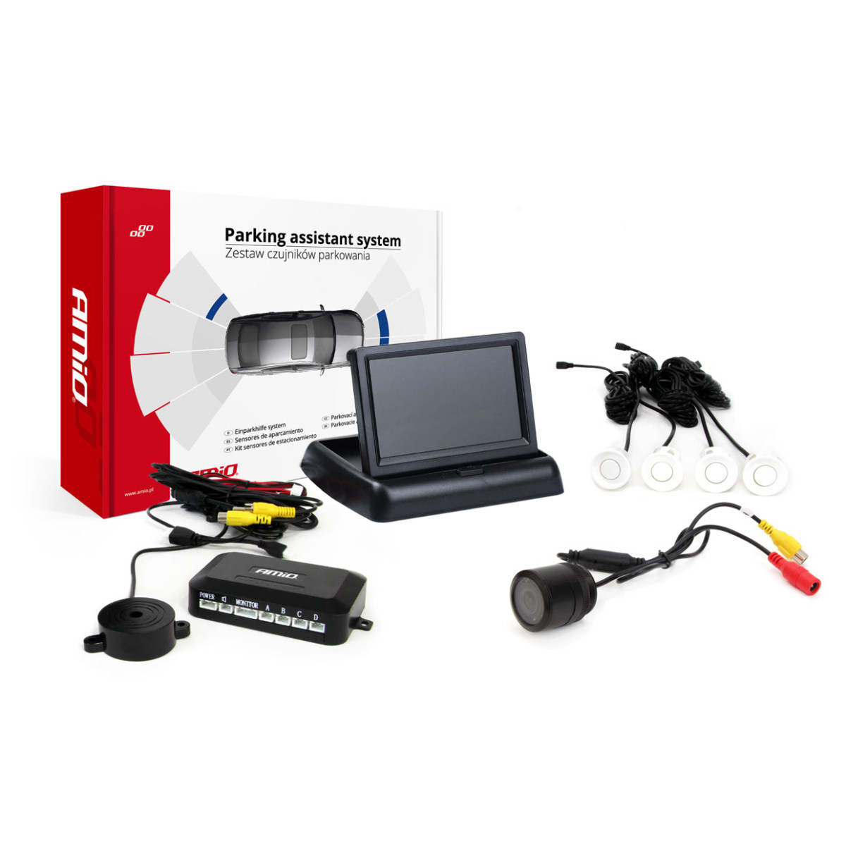 Parkimisabisüsteem TFT02 4.3" HD-301-IR kaameraga, 4 valget andurit