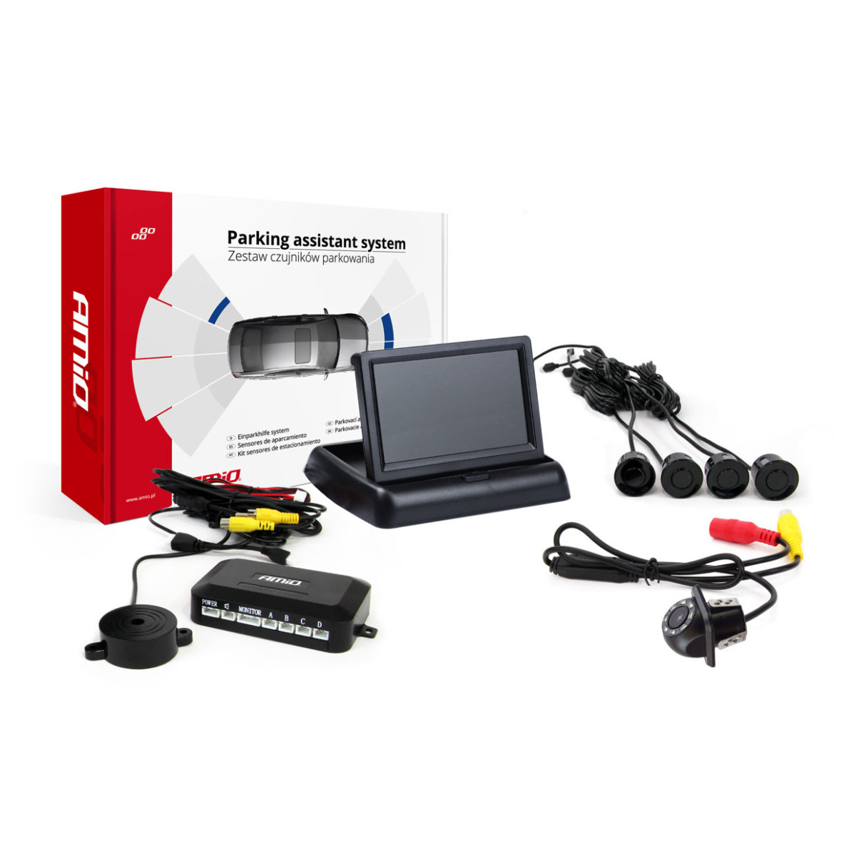 Parkimisabisüsteem TFT02 4.3" HD-305-LED kaameraga, 4 musta anduriga