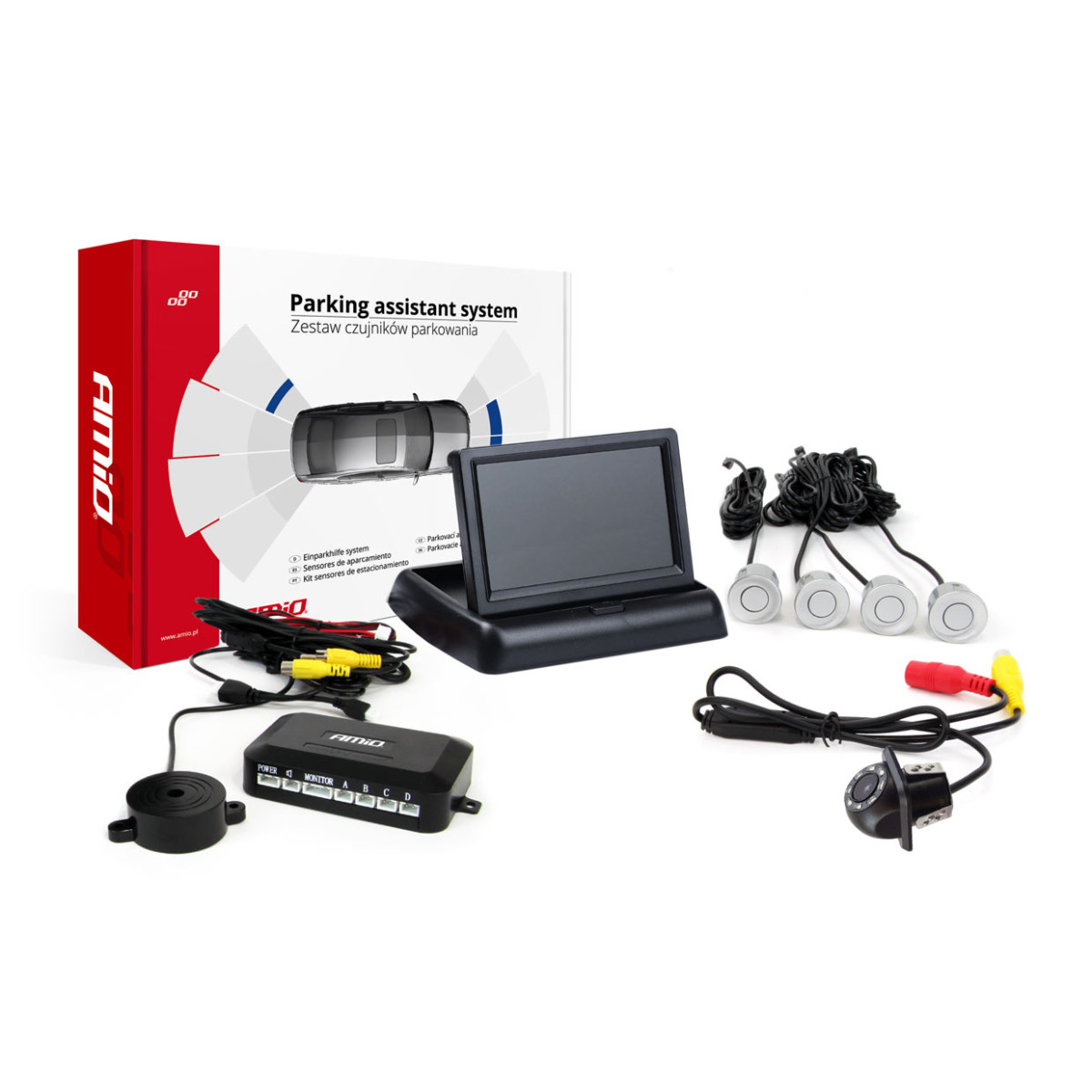 Parkimisabisüsteem TFT02 4.3" HD-305-LED kaameraga, 4 hõbedast andurit