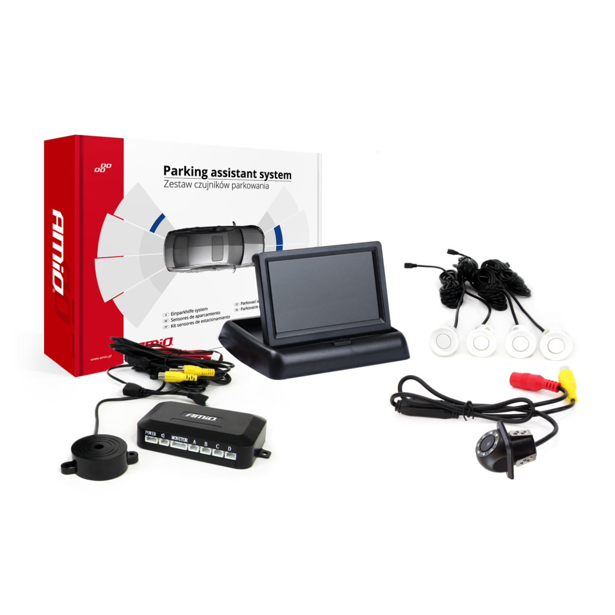 Parkimisabisüsteem TFT02 4.3" HD-305-LED kaameraga, 4 valget andurit