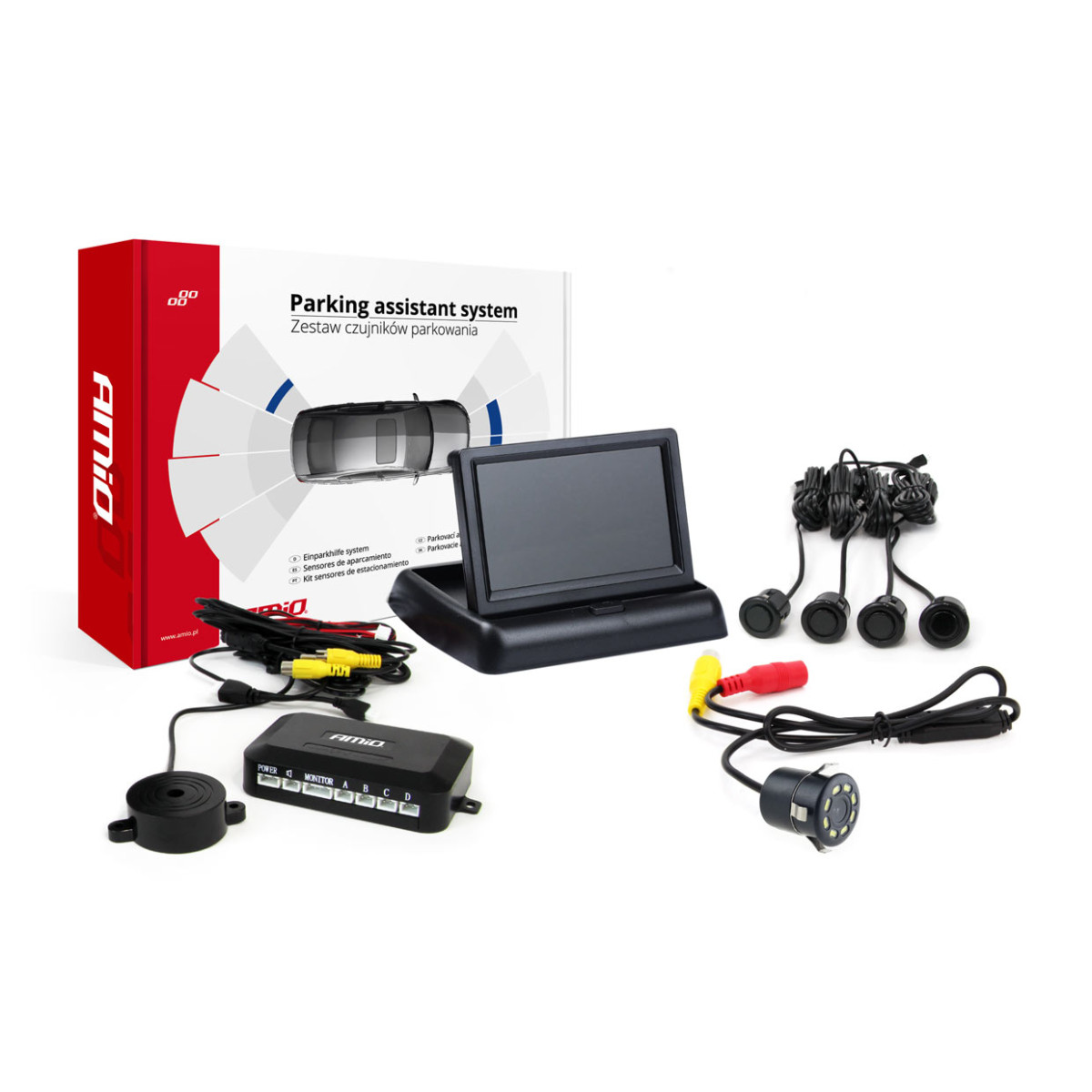 Parkimisabisüsteem TFT02 4.3" HD-308-LED kaameraga, 4 musta anduriga GOLD