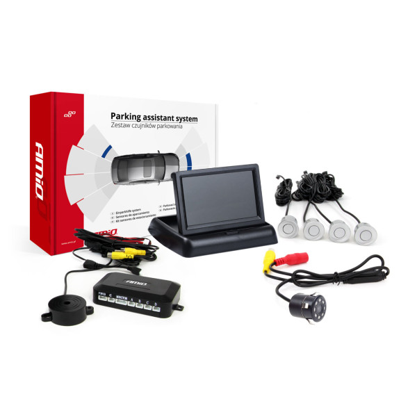 Parkimisabisüsteem TFT02 4.3" HD-308-LED kaameraga, 4 hõbedast andurit