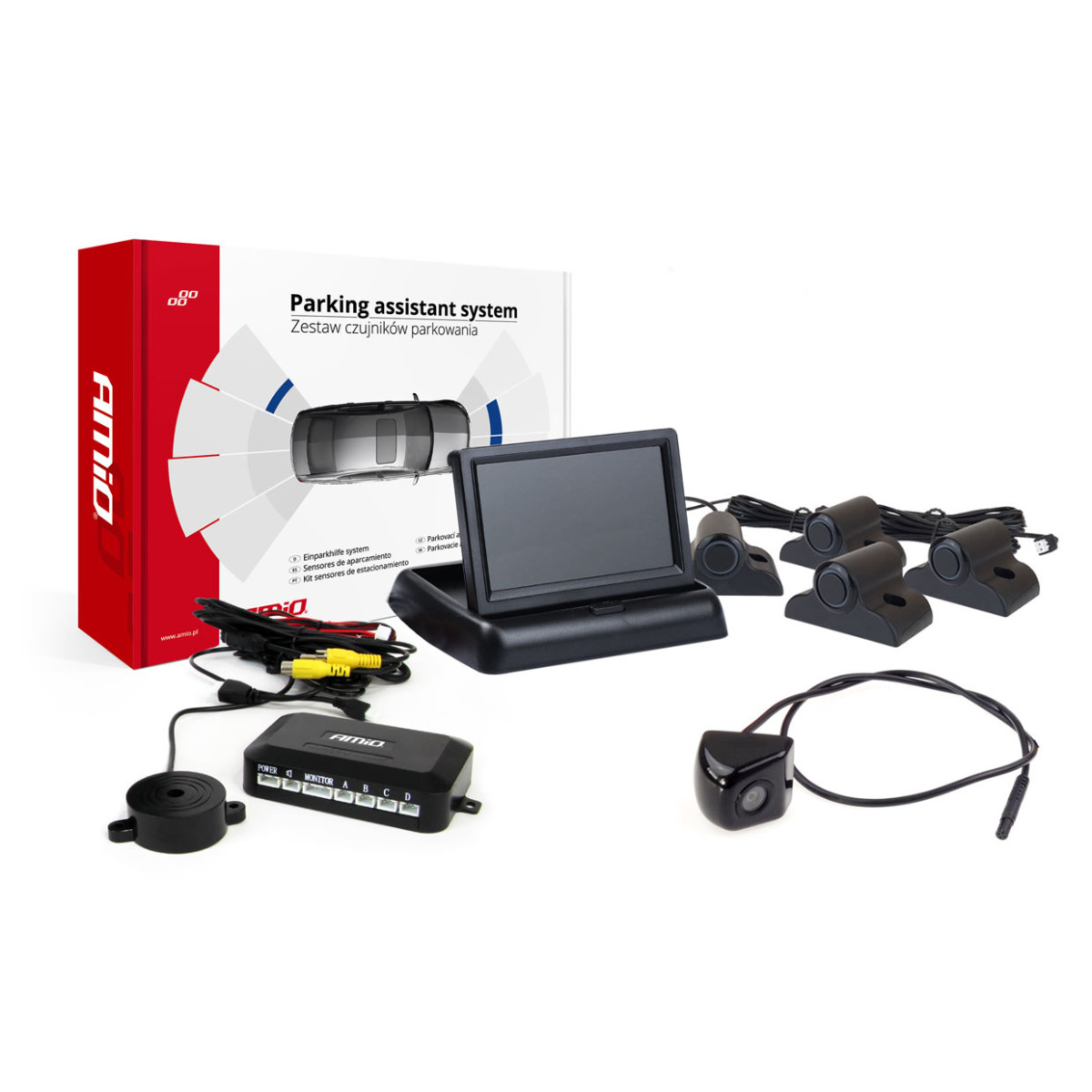 Parkimisabisüsteem TFT02 4.3" HD-310-LED kaameraga, 4 musta anduriga, veoautodele